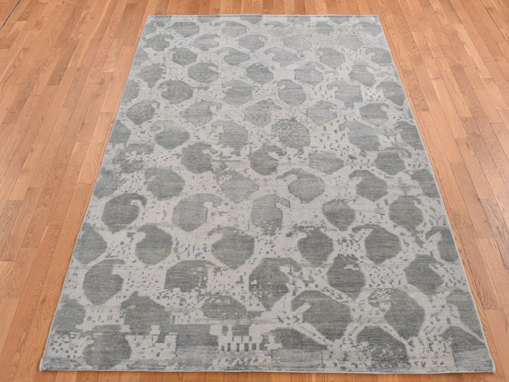 5'10" x 9'0" New Hand Knotted Grey Wool Rectangle Oriental Rug - MOA10287427