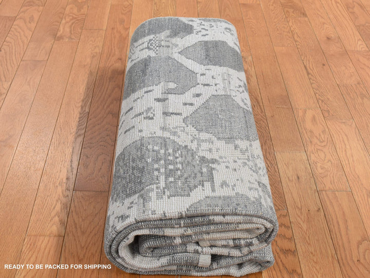5'10" x 9'0" New Hand Knotted Grey Wool Rectangle Oriental Rug - MOA10287427