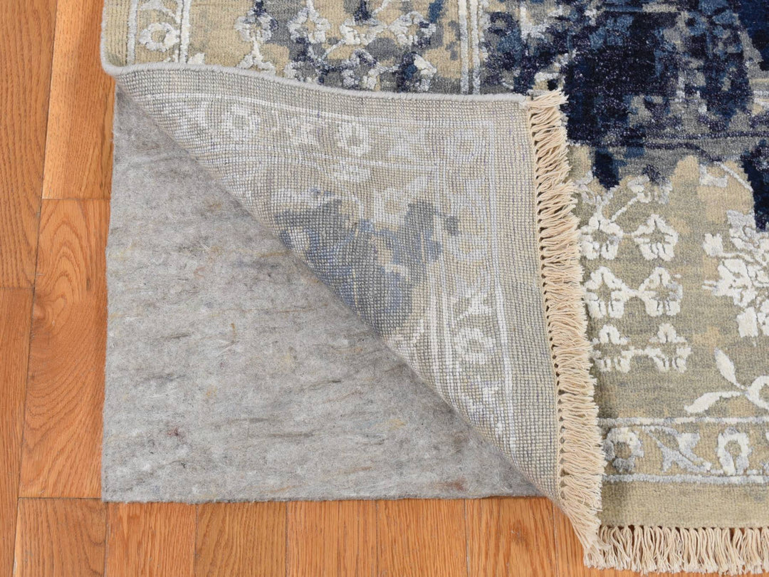 6'0" x 8'10" New Hand Knotted Blue Wool & Silk Rectangle Oriental Rug - MOA10287431