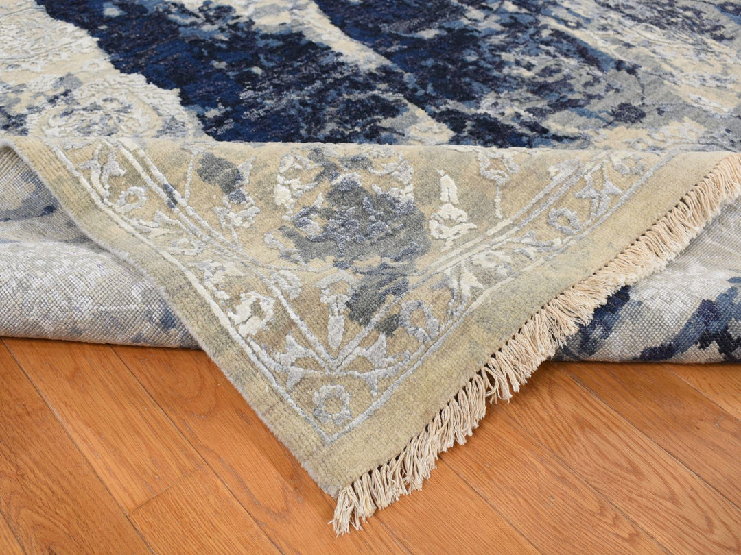 6'0" x 8'10" New Hand Knotted Blue Wool & Silk Rectangle Oriental Rug - MOA10287431