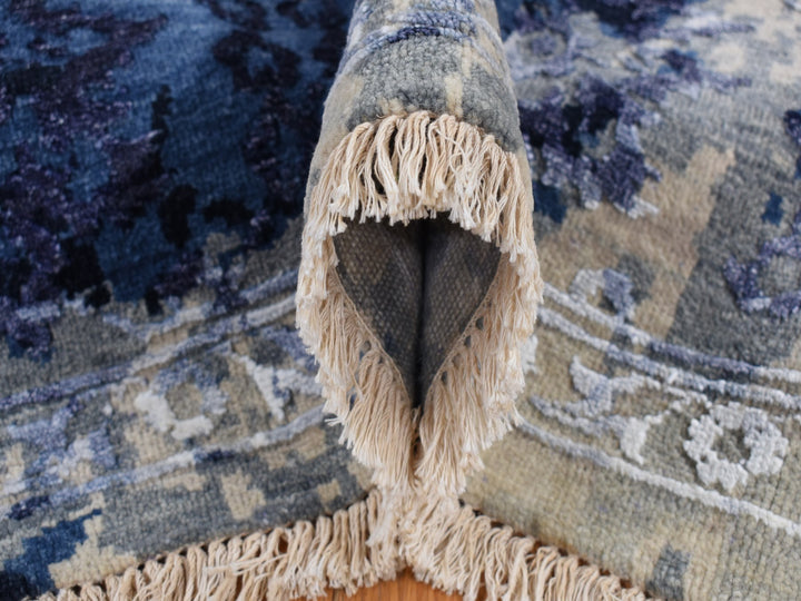 6'0" x 8'10" New Hand Knotted Blue Wool & Silk Rectangle Oriental Rug - MOA10287431