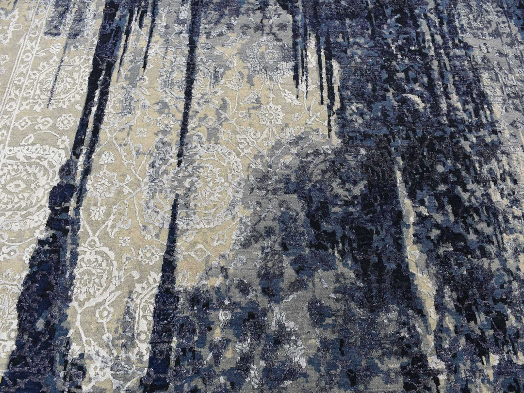 6'0" x 8'10" New Hand Knotted Blue Wool & Silk Rectangle Oriental Rug - MOA10287431