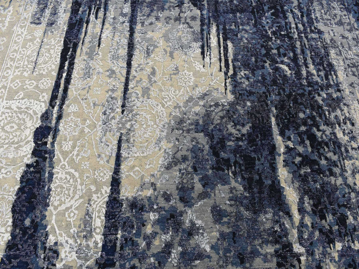 6'0" x 8'10" New Hand Knotted Blue Wool & Silk Rectangle Oriental Rug - MOA10287431
