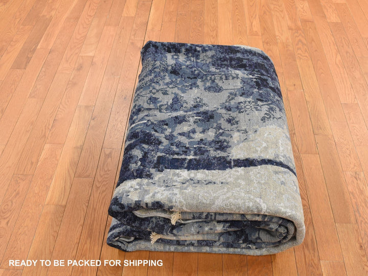 6'0" x 8'10" New Hand Knotted Blue Wool & Silk Rectangle Oriental Rug - MOA10287431
