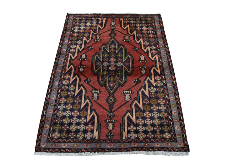3'5" x 5'0" New Hand Knotted Red Wool Rectangle Oriental Rug - MOA10287432