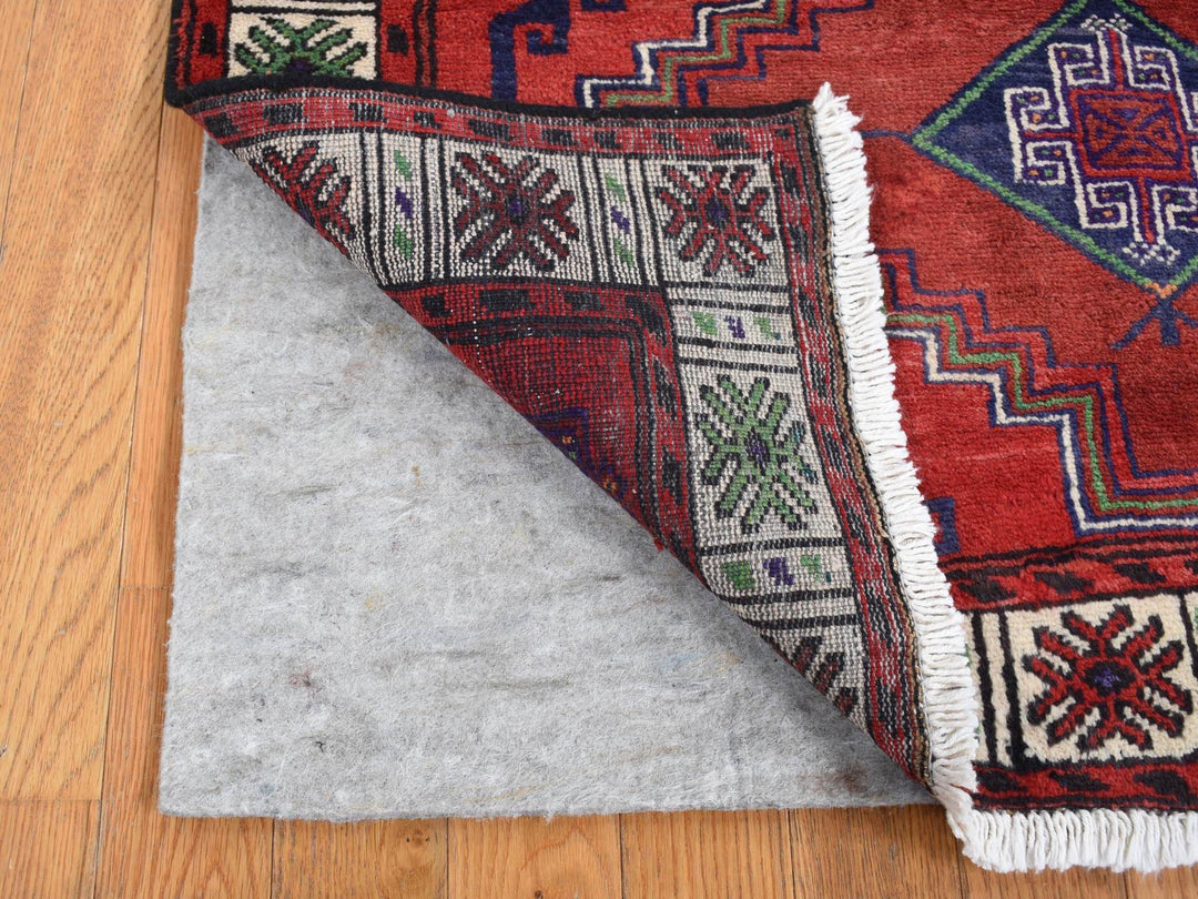 3'8" x 7'9" Vintage Hand Knotted Red Wool Runner Oriental Rug - MOA10287443