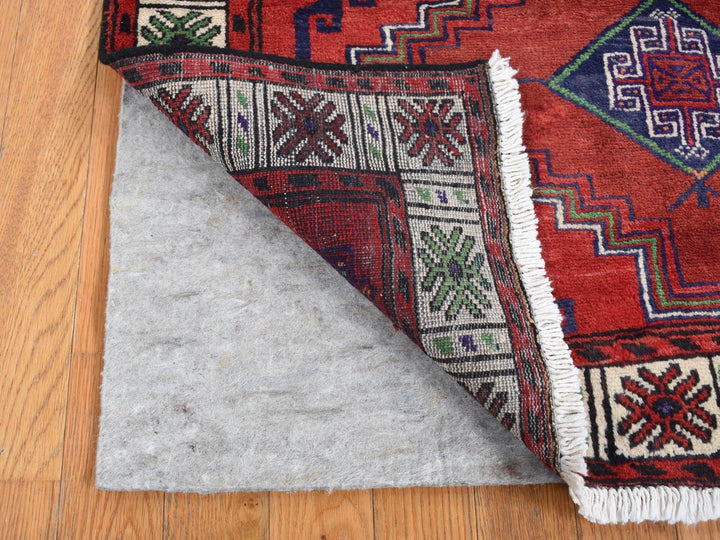 3'8" x 7'9" Vintage Hand Knotted Red Wool Runner Oriental Rug - MOA10287443