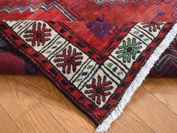 3'8" x 7'9" Vintage Hand Knotted Red Wool Runner Oriental Rug - MOA10287443