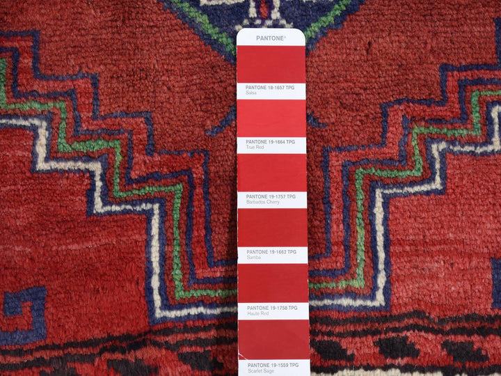 3'8" x 7'9" Vintage Hand Knotted Red Wool Runner Oriental Rug - MOA10287443