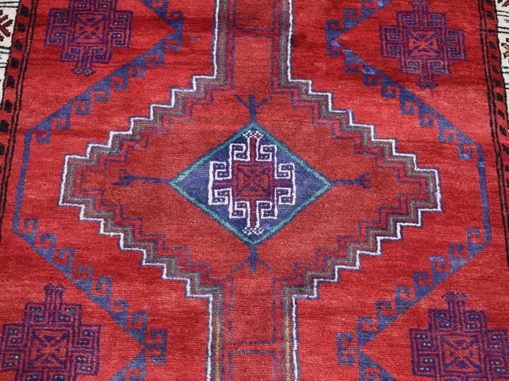 3'8" x 7'9" Vintage Hand Knotted Red Wool Runner Oriental Rug - MOA10287443
