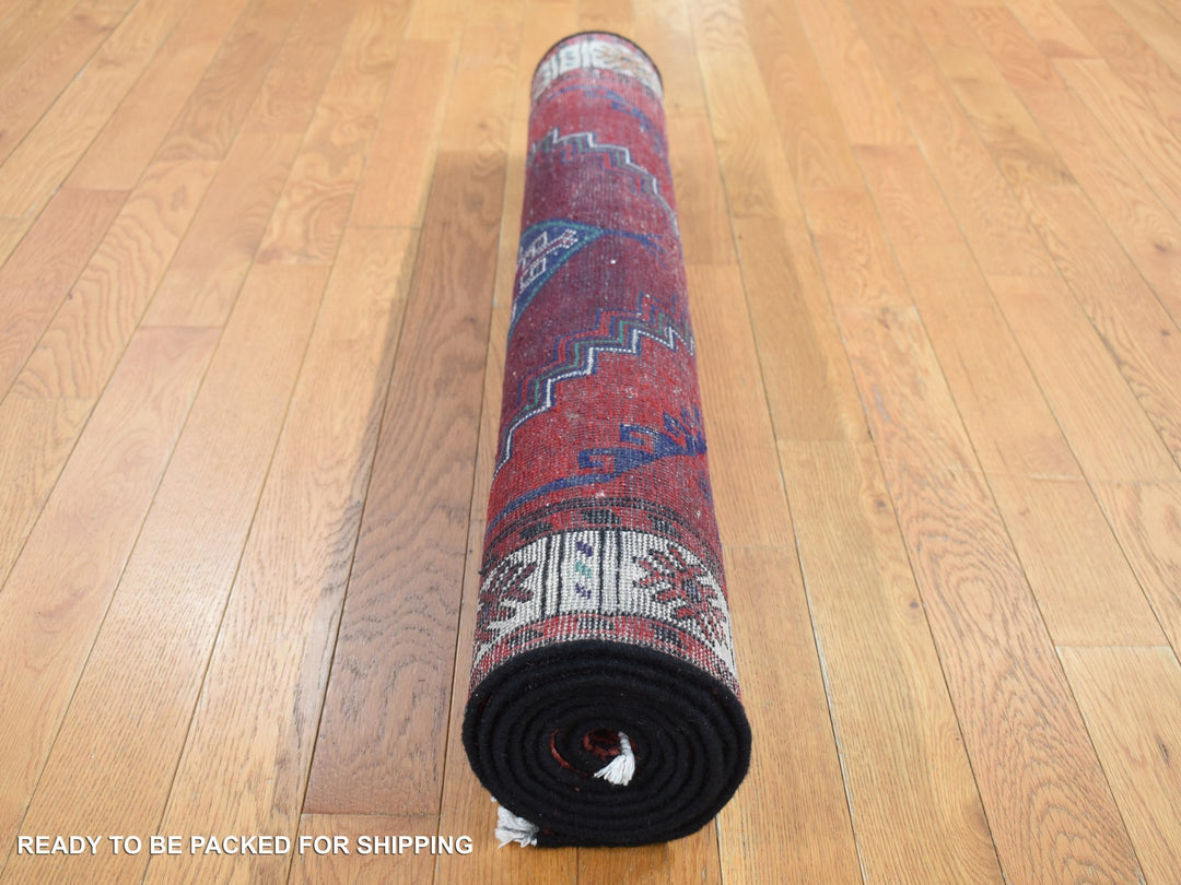 3'8" x 7'9" Vintage Hand Knotted Red Wool Runner Oriental Rug - MOA10287443