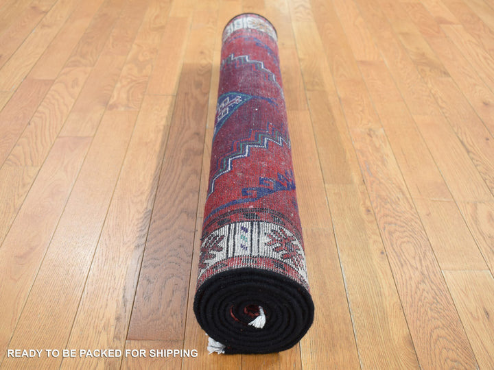 3'8" x 7'9" Vintage Hand Knotted Red Wool Runner Oriental Rug - MOA10287443