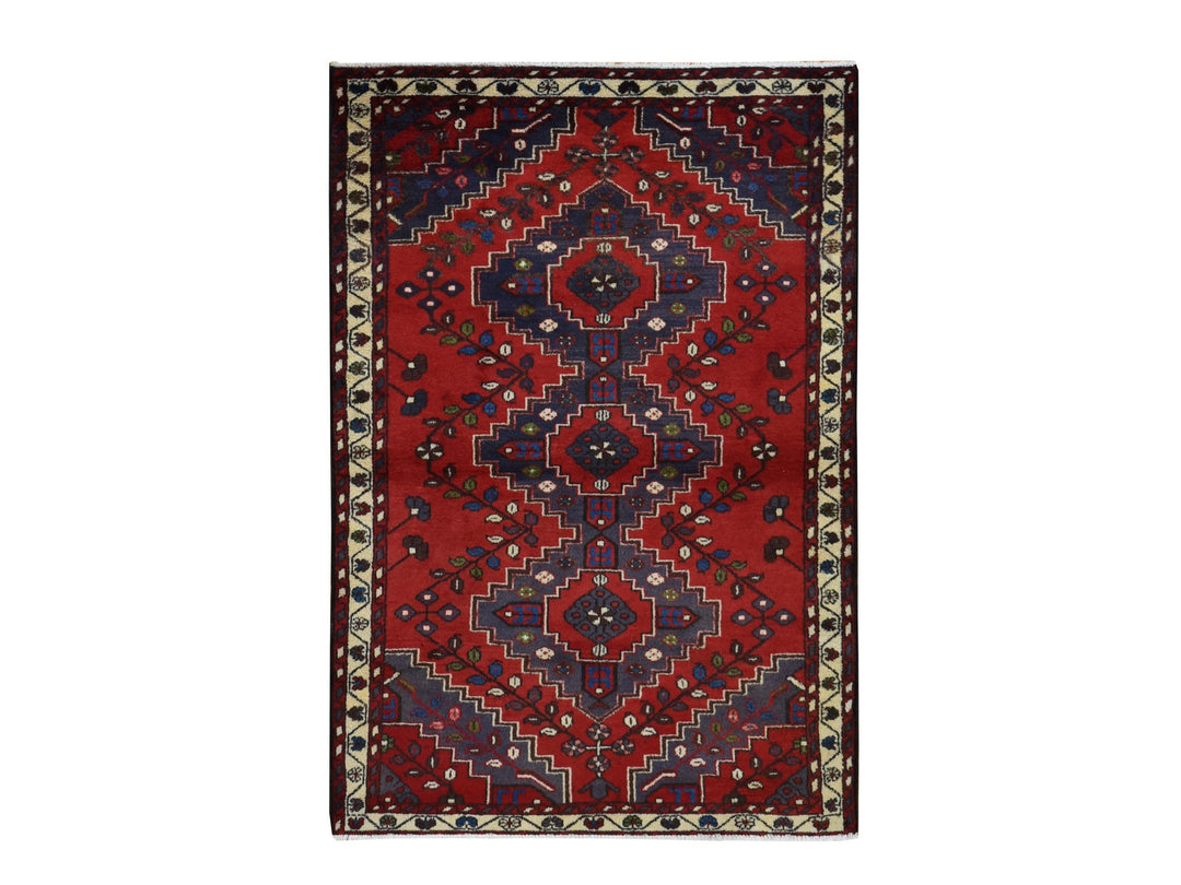 3'5" x 5'0" New Hand Knotted Red Wool Rectangle Oriental Rug - MOA10287447