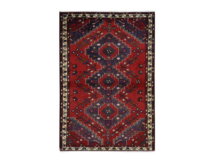3'5" x 5'0" New Hand Knotted Red Wool Rectangle Oriental Rug - MOA10287447