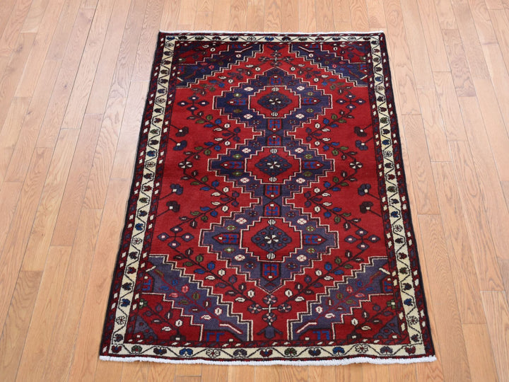 3'5" x 5'0" New Hand Knotted Red Wool Rectangle Oriental Rug - MOA10287447