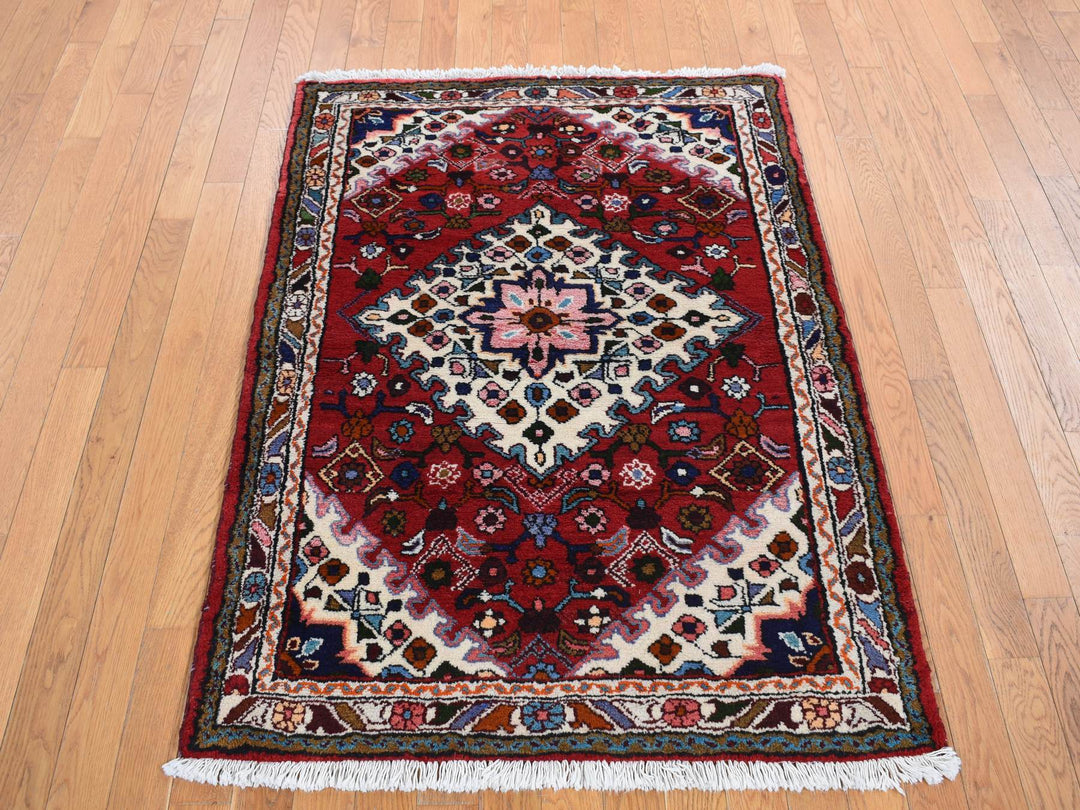3'7" x 4'8" New Hand Knotted Red Wool Rectangle Oriental Rug - MOA10287457