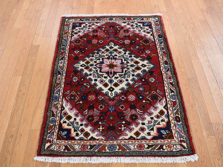 3'7" x 4'8" New Hand Knotted Red Wool Rectangle Oriental Rug - MOA10287457