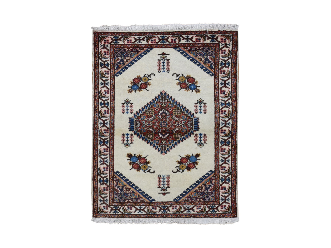 3'3" x 4'3" New Hand Knotted Ivory Wool Rectangle Oriental Rug - MOA10287459