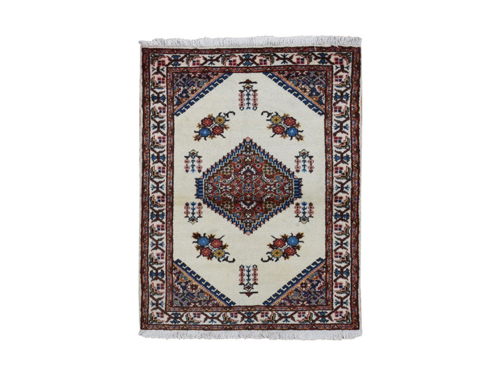3'3" x 4'3" New Hand Knotted Ivory Wool Rectangle Oriental Rug - MOA10287459