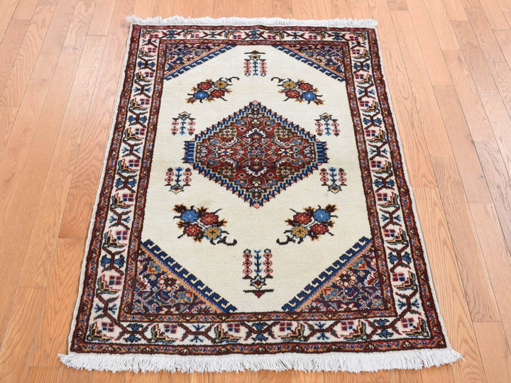 3'3" x 4'3" New Hand Knotted Ivory Wool Rectangle Oriental Rug - MOA10287459