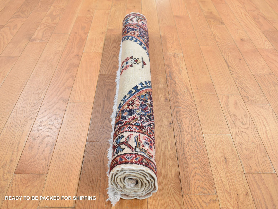 3'3" x 4'3" New Hand Knotted Ivory Wool Rectangle Oriental Rug - MOA10287459