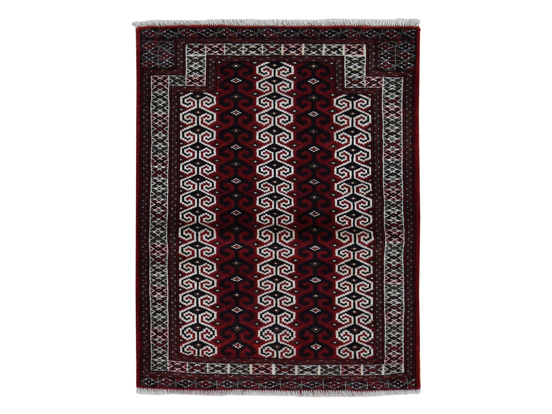 3'2" x 4'1" New Hand Knotted Red Wool Rectangle Oriental Rug - MOA10287460