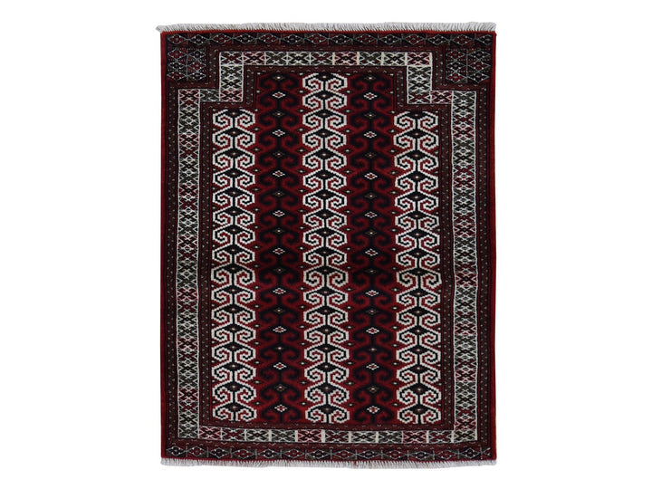 3'2" x 4'1" New Hand Knotted Red Wool Rectangle Oriental Rug - MOA10287460
