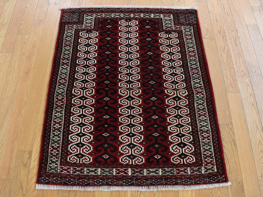 3'2" x 4'1" New Hand Knotted Red Wool Rectangle Oriental Rug - MOA10287460