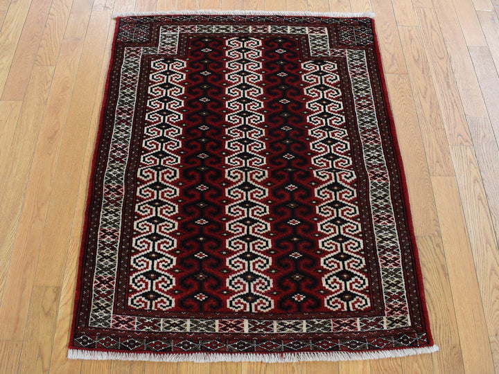 3'2" x 4'1" New Hand Knotted Red Wool Rectangle Oriental Rug - MOA10287460