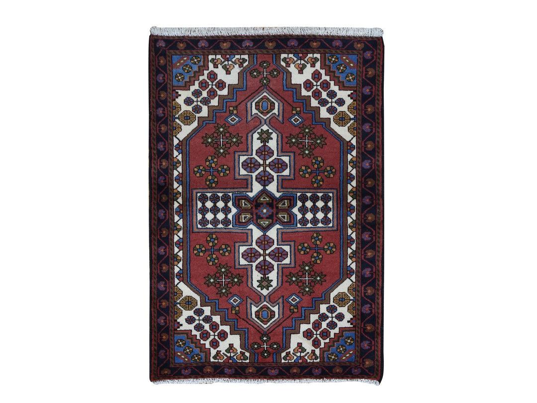 3'5" x 5'0" Vintage Hand Knotted Red Wool Rectangle Oriental Rug - MOA10287464