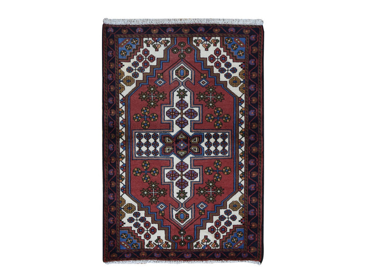 3'5" x 5'0" Vintage Hand Knotted Red Wool Rectangle Oriental Rug - MOA10287464