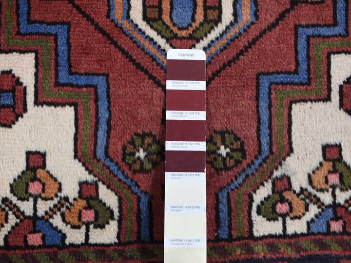 3'5" x 5'0" Vintage Hand Knotted Red Wool Rectangle Oriental Rug - MOA10287464