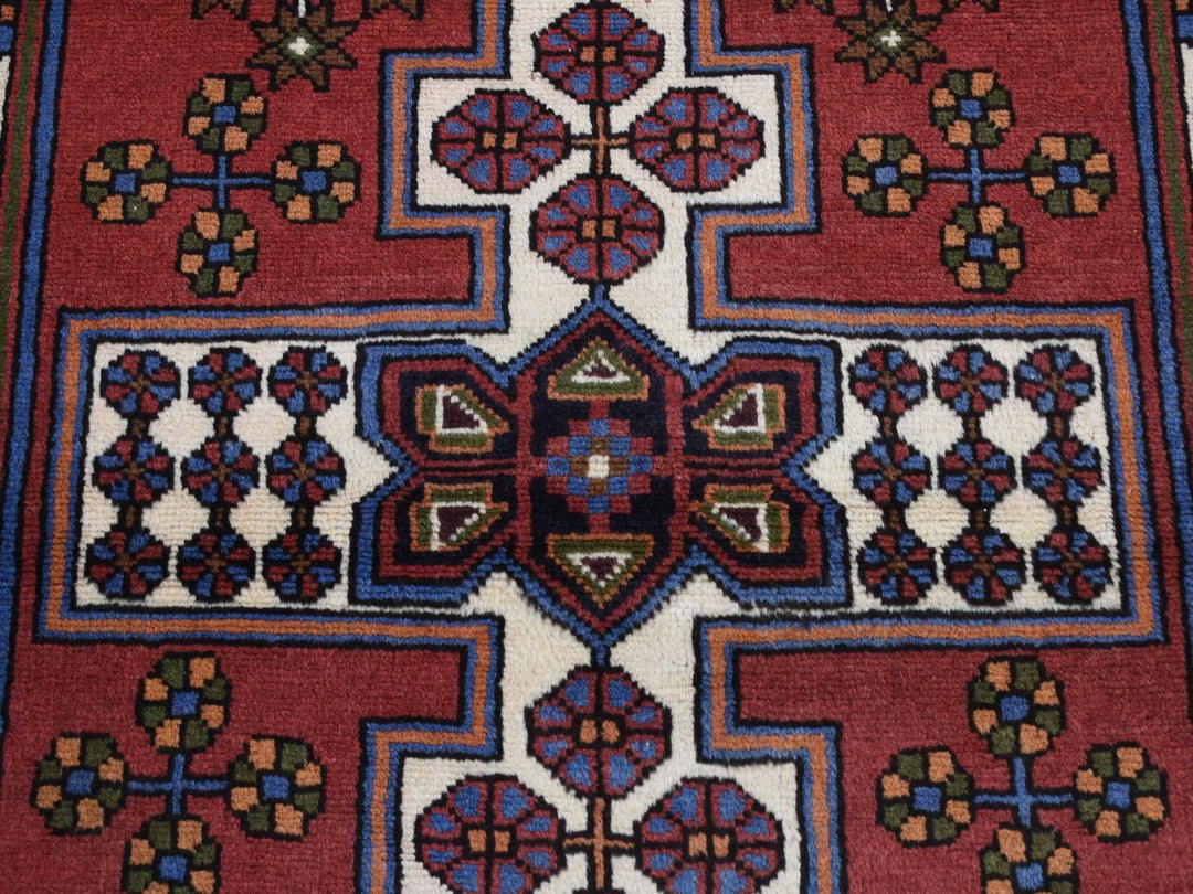3'5" x 5'0" Vintage Hand Knotted Red Wool Rectangle Oriental Rug - MOA10287464