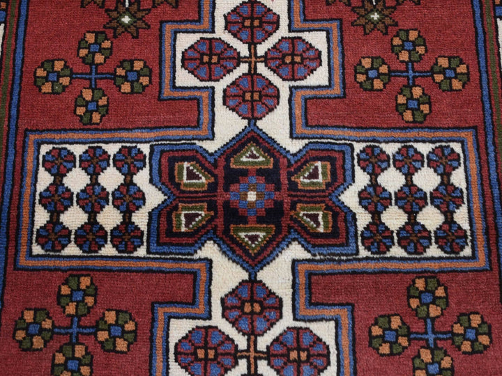 3'5" x 5'0" Vintage Hand Knotted Red Wool Rectangle Oriental Rug - MOA10287464