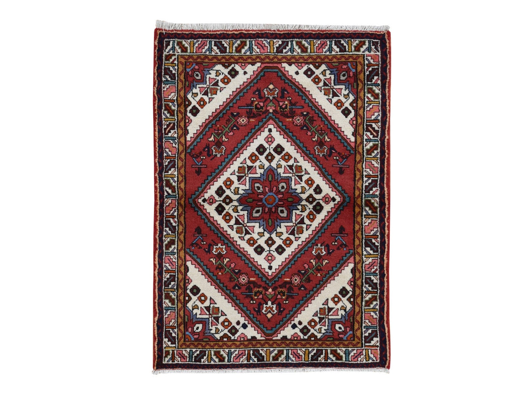 3'5" x 5'1" New Hand Knotted Red Wool Rectangle Oriental Rug - MOA10287468