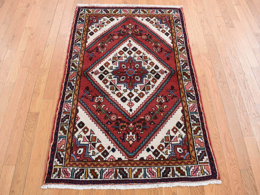 3'5" x 5'1" New Hand Knotted Red Wool Rectangle Oriental Rug - MOA10287468