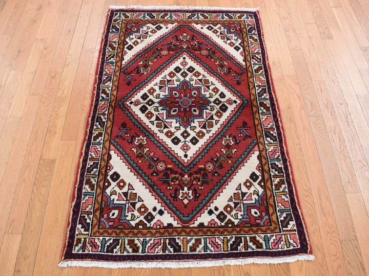 3'5" x 5'1" New Hand Knotted Red Wool Rectangle Oriental Rug - MOA10287468