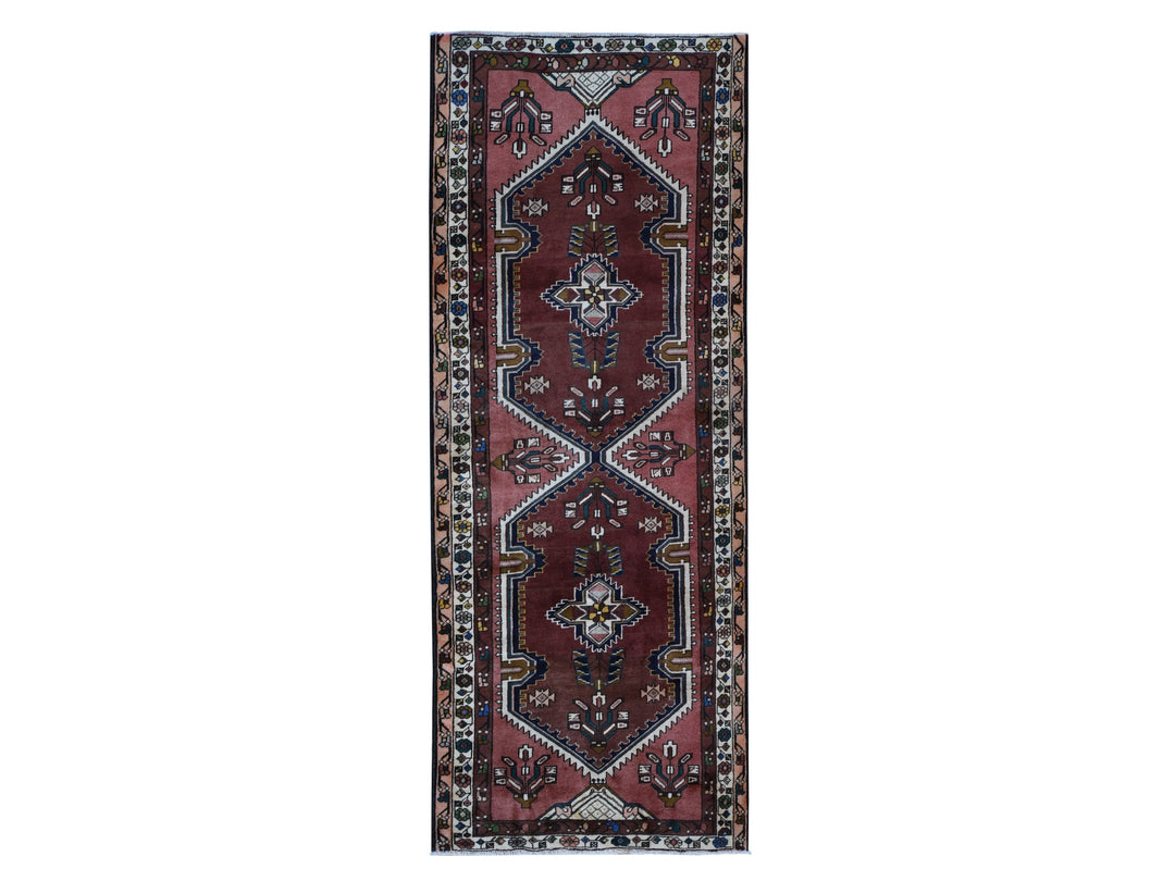3'9" x 9'9" Vintage Hand Knotted Red Wool Runner Oriental Rug - MOA10287469