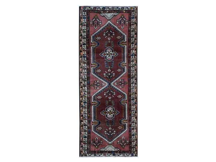 3'9" x 9'9" Vintage Hand Knotted Red Wool Runner Oriental Rug - MOA10287469