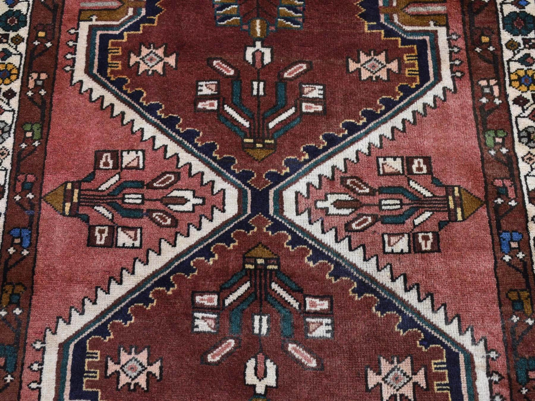 3'9" x 9'9" Vintage Hand Knotted Red Wool Runner Oriental Rug - MOA10287469