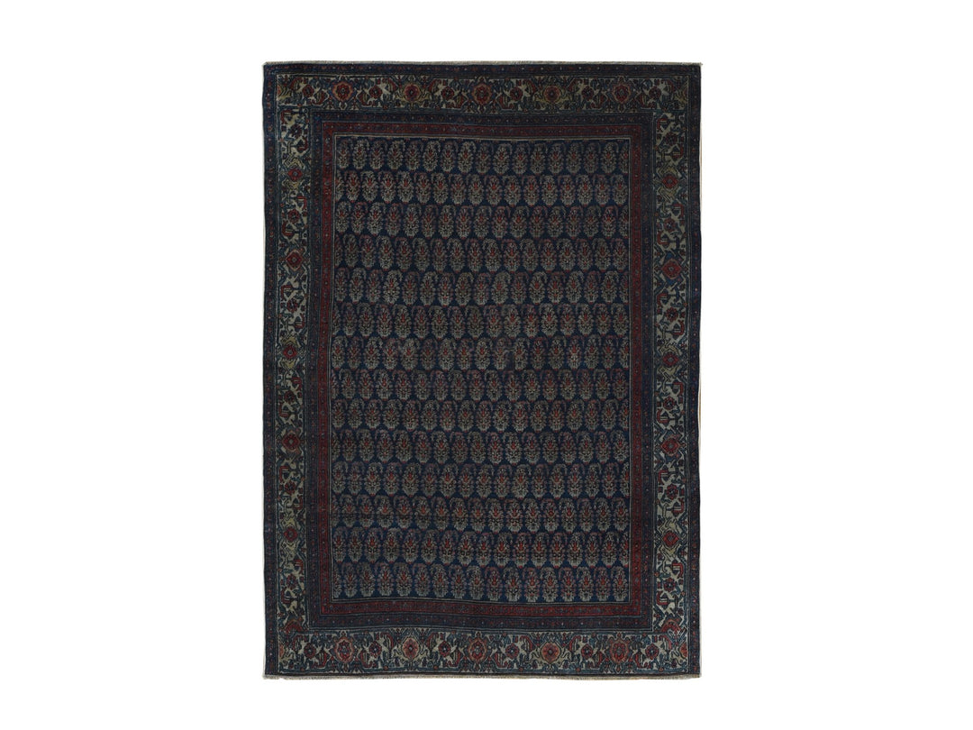 4'0" x 6'0" Vintage Hand Knotted Blue Worn Wool Rectangle Oriental Rug - MOA10287479