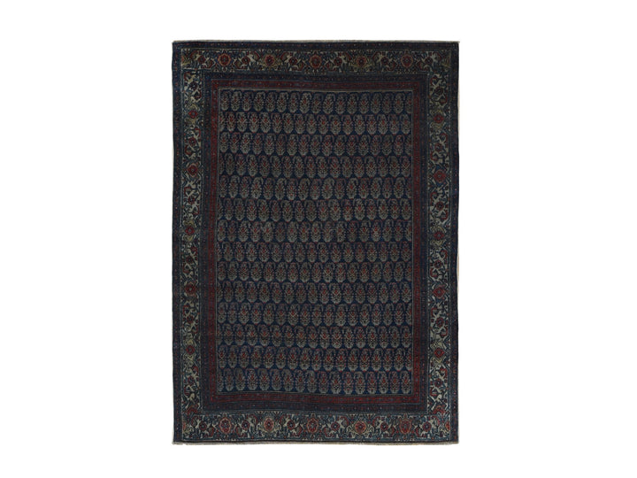 4'0" x 6'0" Vintage Hand Knotted Blue Worn Wool Rectangle Oriental Rug - MOA10287479