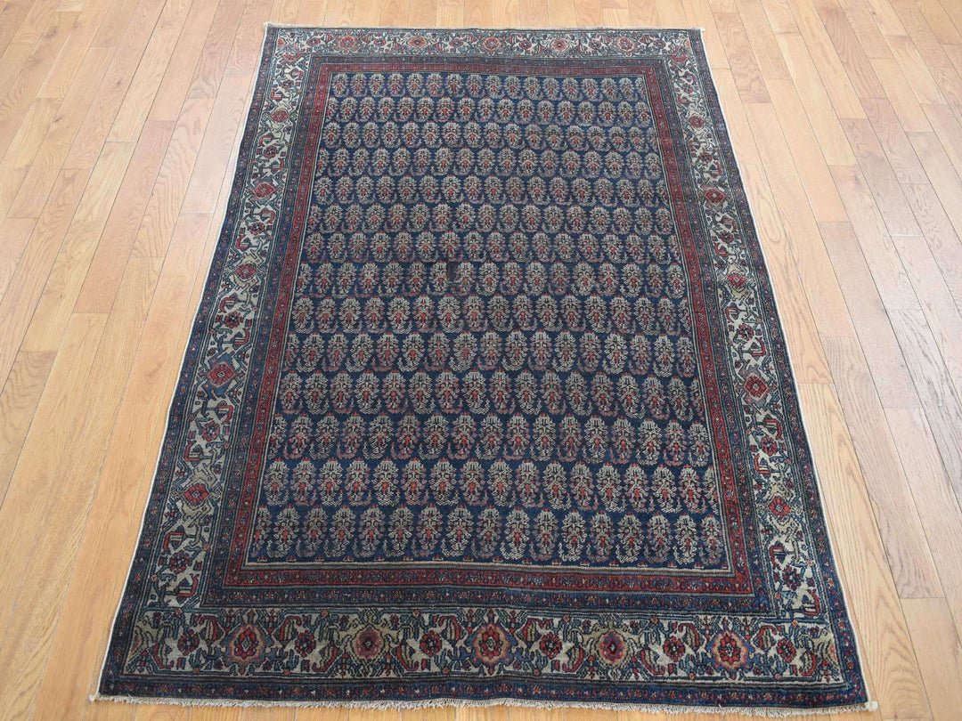 4'0" x 6'0" Vintage Hand Knotted Blue Worn Wool Rectangle Oriental Rug - MOA10287479