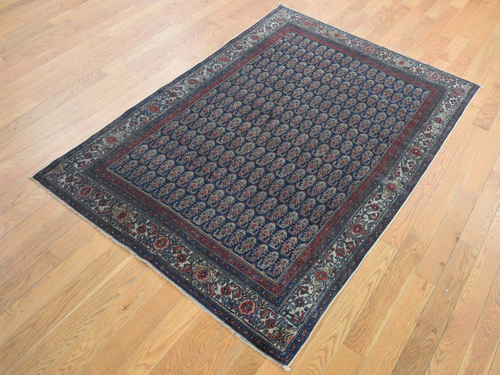 4'0" x 6'0" Vintage Hand Knotted Blue Worn Wool Rectangle Oriental Rug - MOA10287479