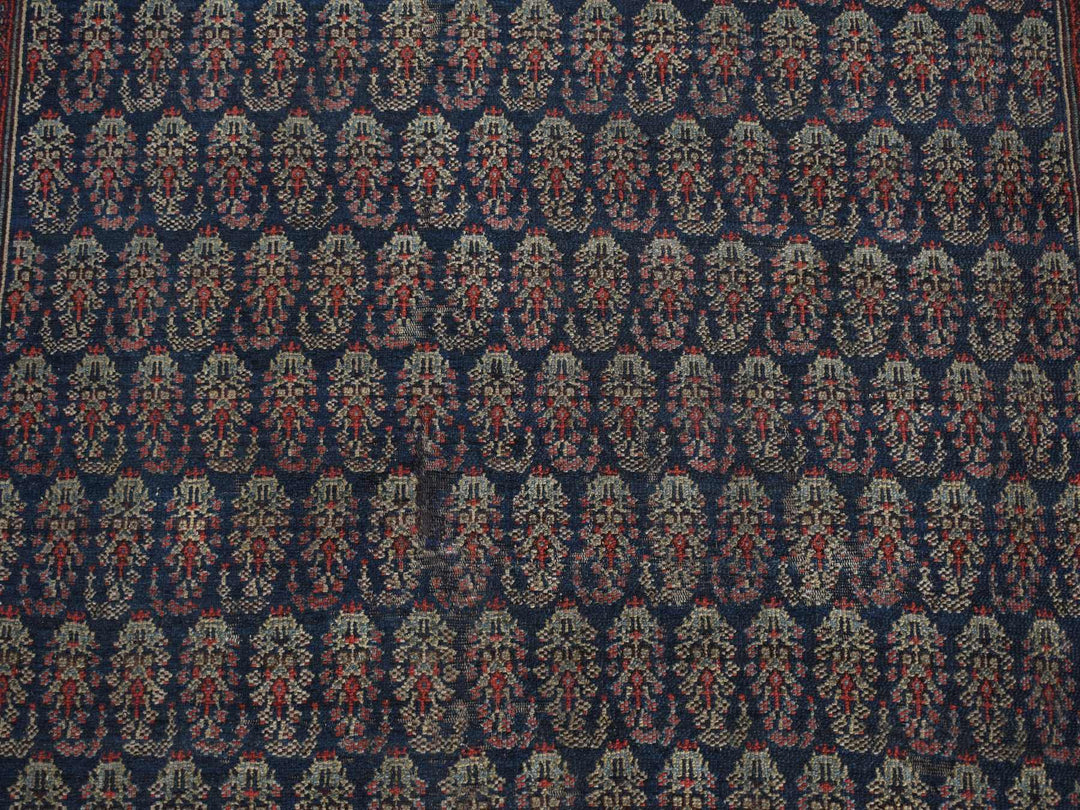 4'0" x 6'0" Vintage Hand Knotted Blue Worn Wool Rectangle Oriental Rug - MOA10287479