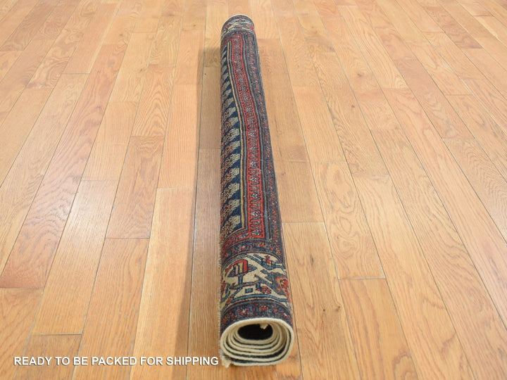 4'0" x 6'0" Vintage Hand Knotted Blue Worn Wool Rectangle Oriental Rug - MOA10287479