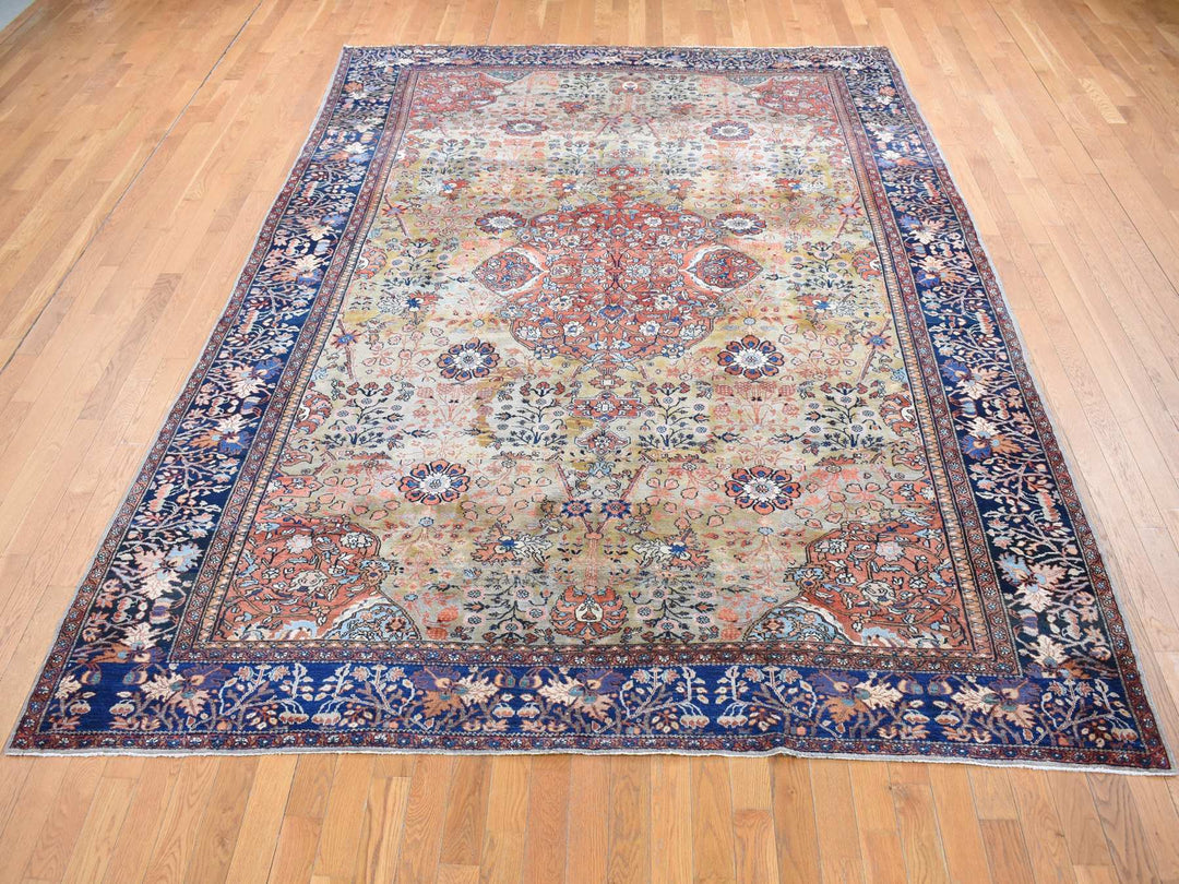 8'4" x 11'6" Vintage Hand Knotted Green Worn Wool Rectangle Oriental Rug - MOA10287480