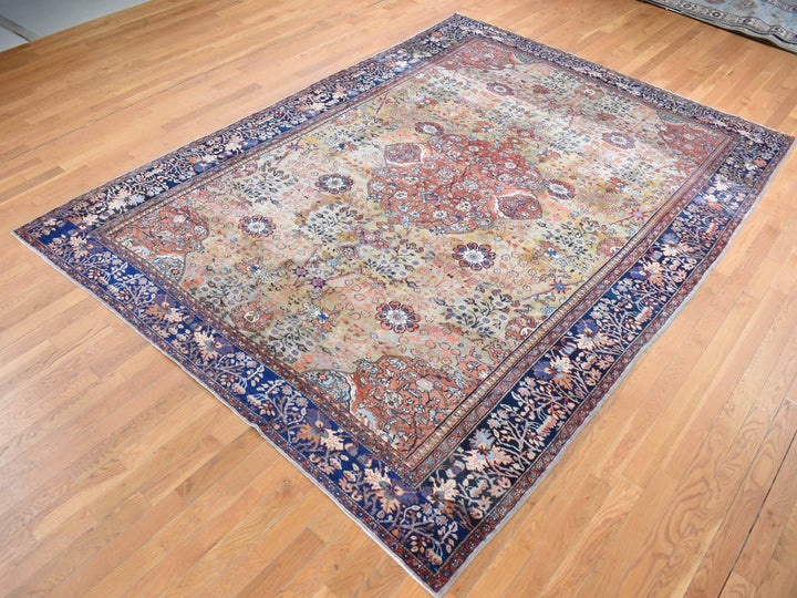 8'4" x 11'6" Vintage Hand Knotted Green Worn Wool Rectangle Oriental Rug - MOA10287480