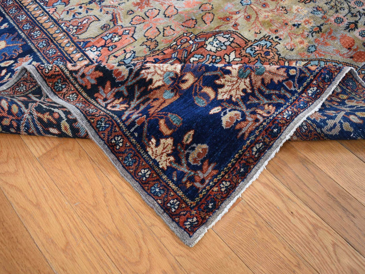8'4" x 11'6" Vintage Hand Knotted Green Worn Wool Rectangle Oriental Rug - MOA10287480