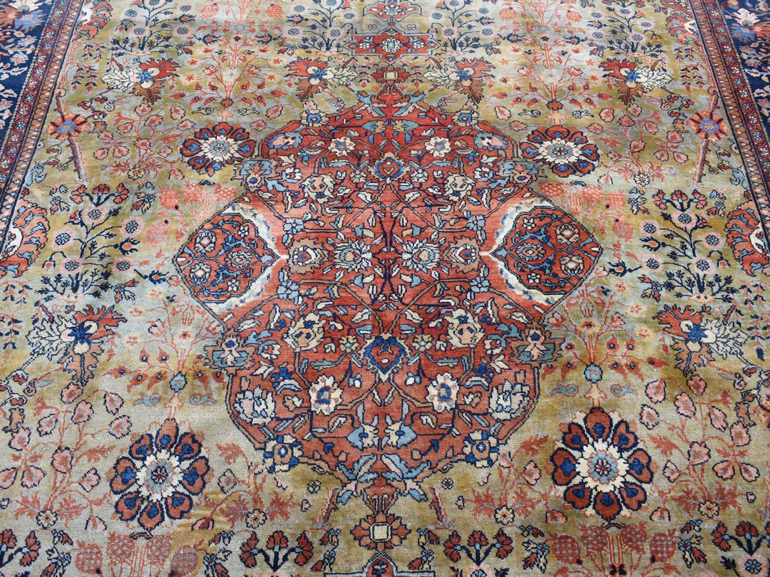 8'4" x 11'6" Vintage Hand Knotted Green Worn Wool Rectangle Oriental Rug - MOA10287480